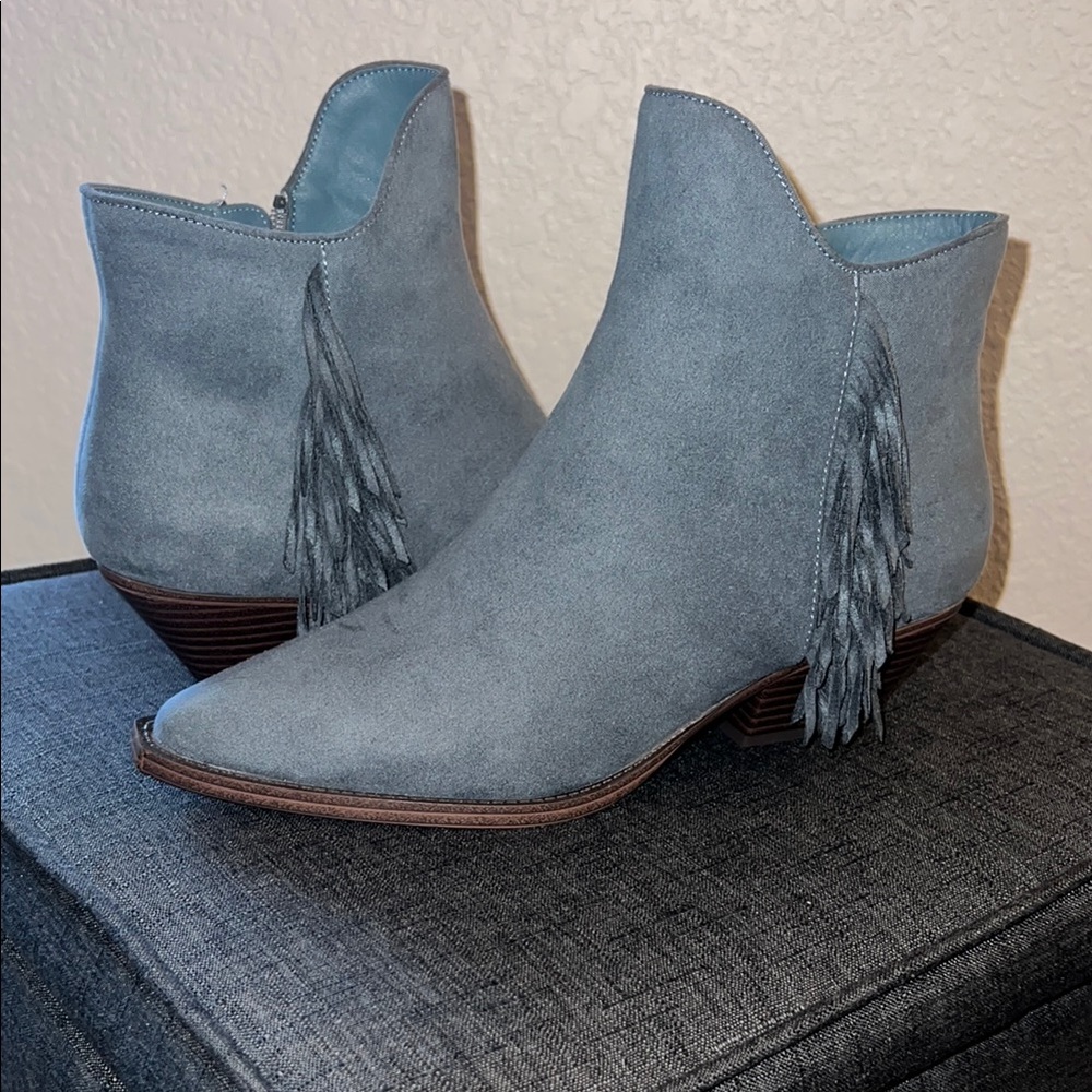 Stylish Blue Suede Ankle Boots